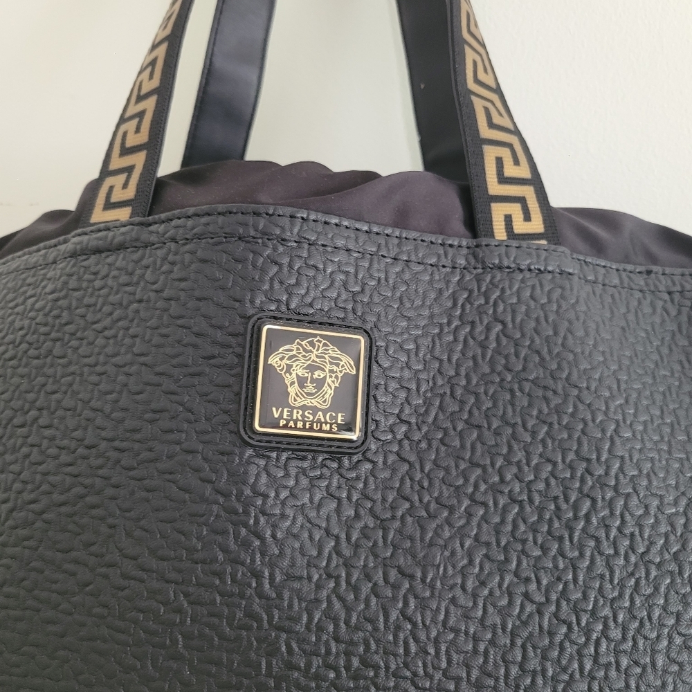 NEW Versace Parfums Black Faux Leather Weekender Gold Medusa Tote Bag - Picture 9 of 13